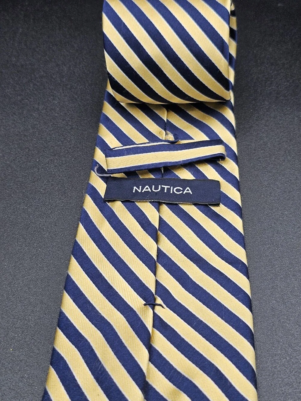 Nautica Men's Blue and Gold Striped Silk Necktie Classic Business Neck Wear